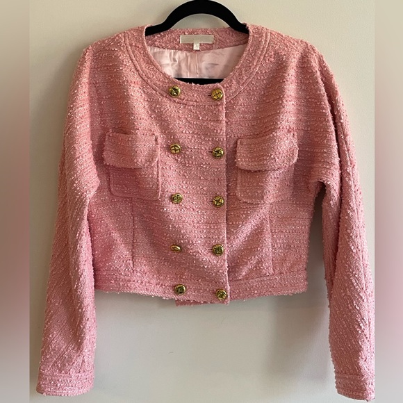 LoveShackFancy Keiran Cropped tweed Jacket in Pastel Peony - Picture 8 of 12